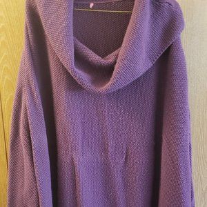 Purple Cowl Neck Poncho with Fringe